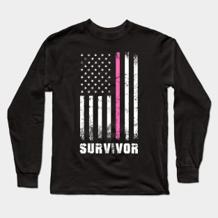 Breast Cancer Survivor - Thin Pink Line Flag Long Sleeve T-Shirt